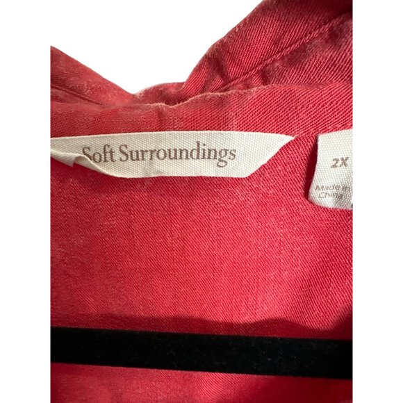 Soft Surroundings sz 2X Orange roll tab sleeve pockets peplum button front tunic - Picture 3 of 6